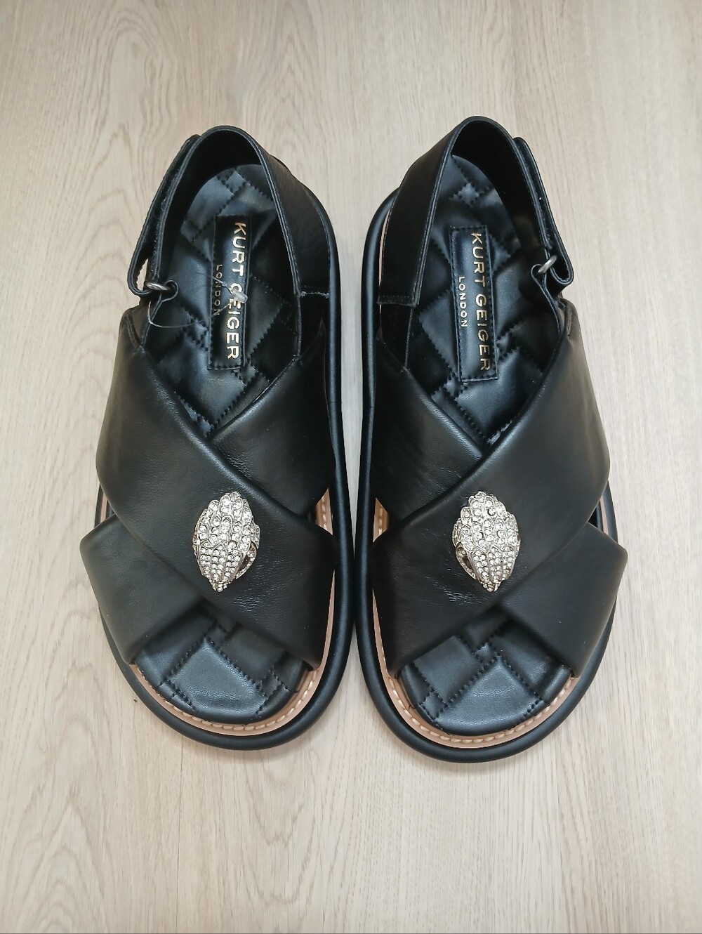 BRAND NEW Kurt Geiger Black Orson Leather Strap Sandal- Size 41